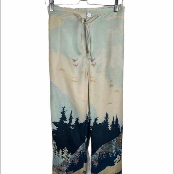 Pants - Drawstring Mountain Ombre Landscape Casual Pants Sz L